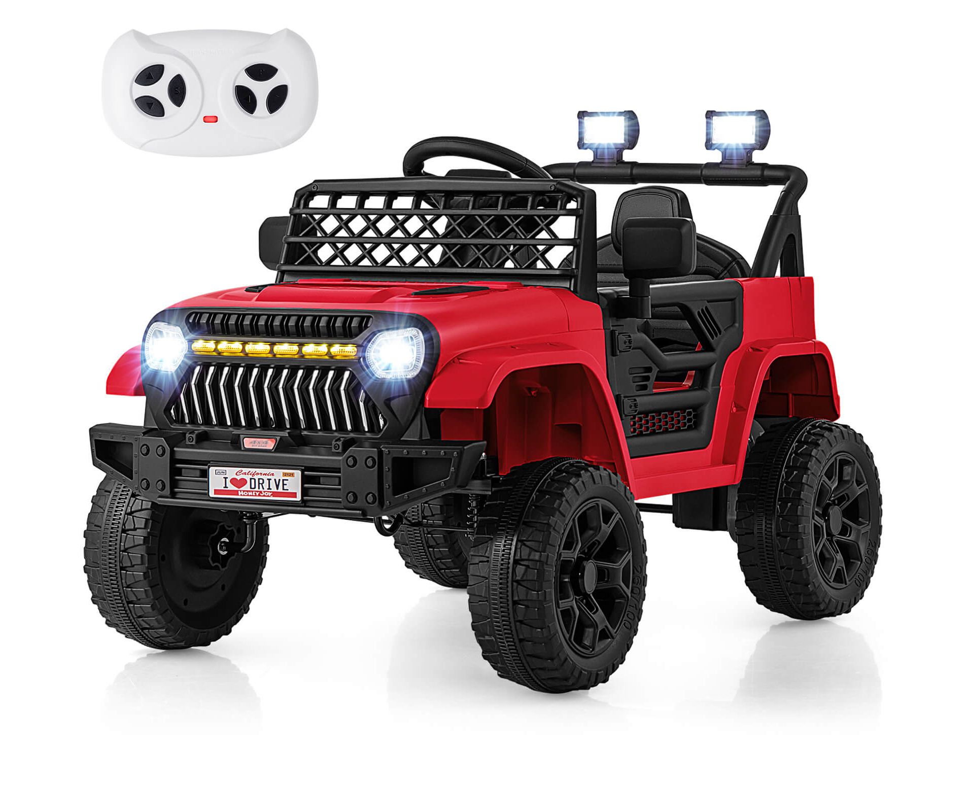 Costway 12V Kids Ride on Truck Car w/ Parental Remote 3 Speeds LED Lights & Music Player