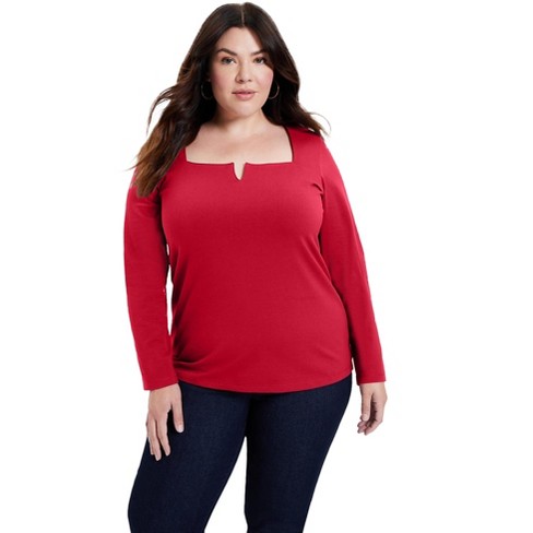 June + Vie By Roaman's Women’s Plus Size Split-neck Long-sleeve One ...