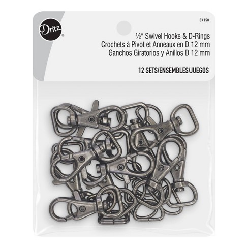 Dritz 1/2 Swivel Hooks & D-Rings, 12 Sets, Gunmetal