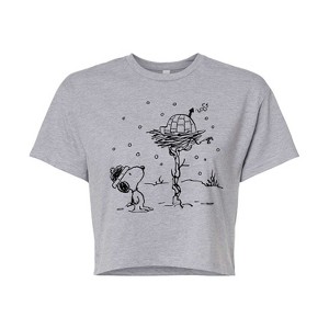 Women's - Peanuts - Snoopy Woodstock Igloo Cropped Graphic T-Shirt - 1 of 4