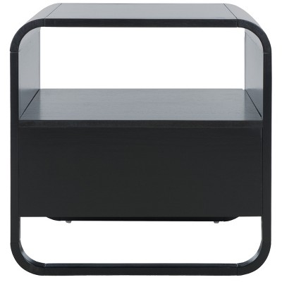 Black and Natural Rattan 1-Drawer Nightstand