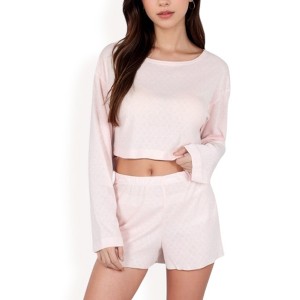 Anna-Kaci Women's Long Sleeve Crop Top and Elastic Waist Lounge Shorts Set - 1 of 4