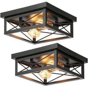 Itopfox 2-Light Industrial Square Flush Mount Ceiling Light, Farmhouse Fixture for Kitchen, Modern Black Close to Ceiling Light for Hallway Bedroom - 1 of 4
