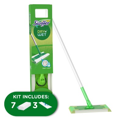Swiffer Sweeper 2-in-1, Dry and Wet Multi Surface Floor Cleaner, Sweeping and Mopping Starter Kit with 7 Dry and 3 Wet Cloth