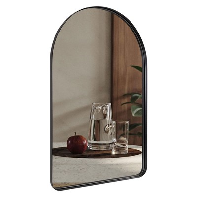 ANDY STAR T03-S10-A2235B 22 x 35 Inch Modern Wall Mounted Arched Vanity Mirror with Stainless Steel Frame and Vertical Mounting Hardware, Black