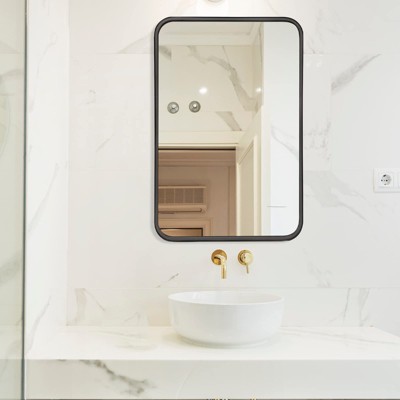 Serio Thin Frame Mirror,Rounded Corner Rectangular Decorative Mirrors,Bathroom Vanity Mirrors-The Pop Home