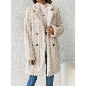 Womens Cable Knit Double Sided Coat Button Down Cardigan Coat - 1 of 4