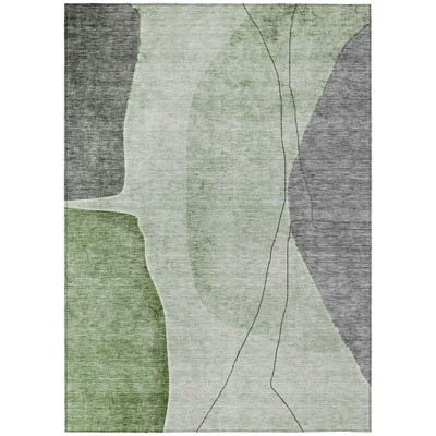 Olive Green And Gray Abstract Washable Indoor Outdoor Area Rug