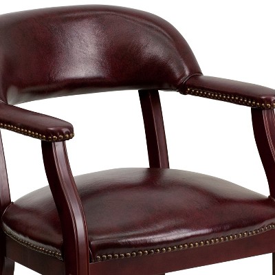 Oxblood Vinyl and Mahogany Traditional Accent Chair