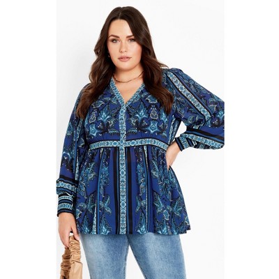 Avenue Women's Plus Size Serene Long Sleeve Placement Top