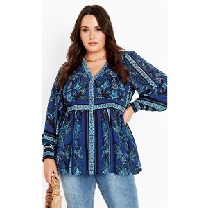 Avenue Women's Plus Size Serene Long Sleeve Placement Top - 1 of 4
