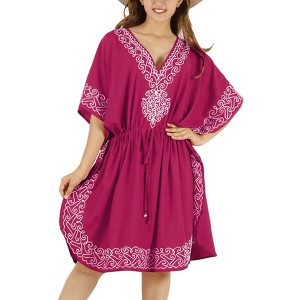 LA LEELA Women's House Daily Routine Evening Wear Tunic Vacation Coverup Loungewear Casual Ladies Bikini Kaftan Cover Ups for Women - 1 of 4