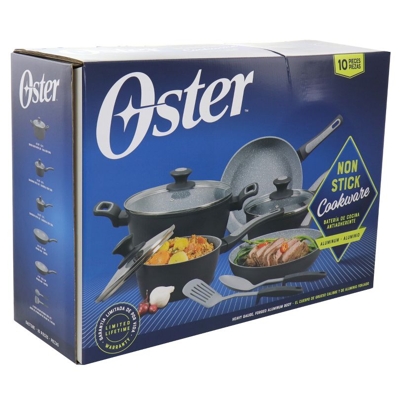 Oster 10 Piece Non-Stick Aluminum Cookware Set in Black and Grey Speckle, 2 of 13