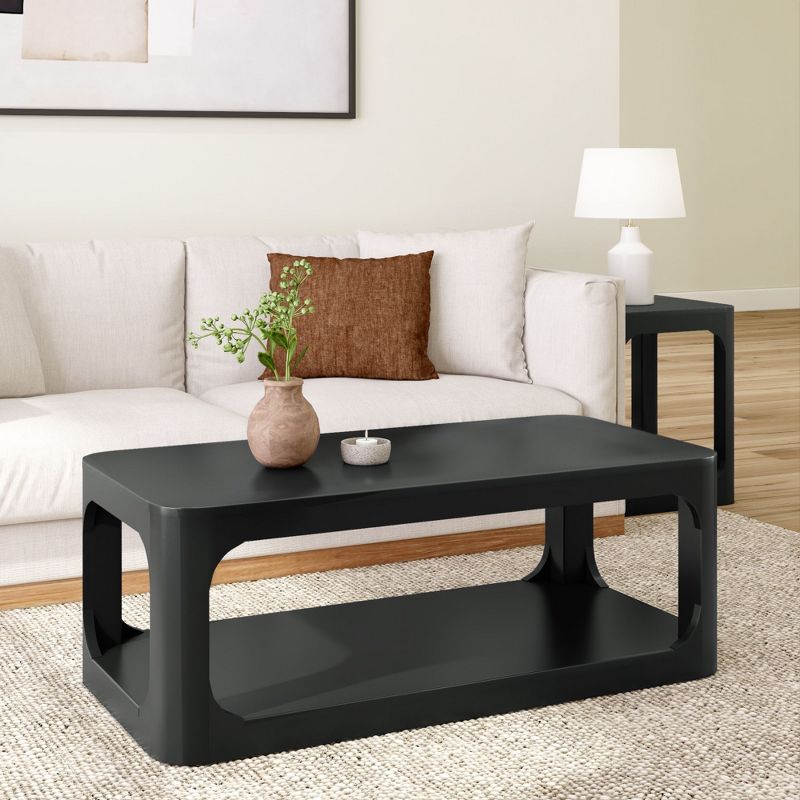 Plank+Beam 48" Modern Rectangular Coffee Table with Shelf, Solid Wood Center Table with Storage, 2 Tier Occasional Table for Living Room, 2 of 6