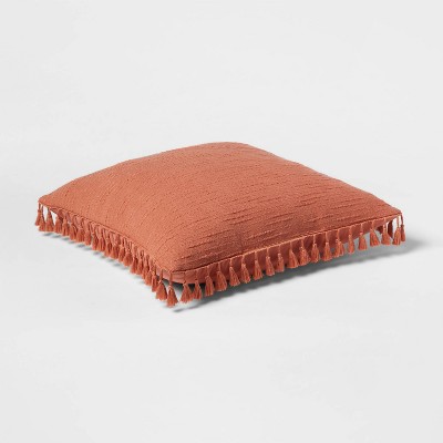 Terracotta Cotton Slub Tassel Square Throw Pillow