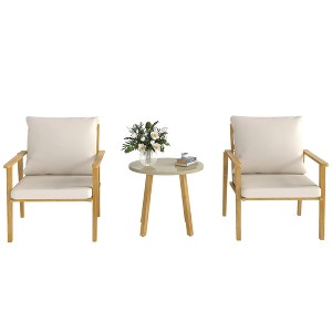 Resenkos 3 Pieces Outdoor Bistro Set, Two Armchairs And A Round Table, Steel, Cream White - 1 of 4