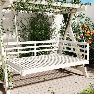 GDFStudio Frank Patio Acacia Wood Porch Swing Bed with 96 inch Hemp Ropes - 1 of 4