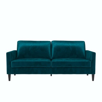 Green Velvet Pillow-Top Arm Sofa with Wood Frame