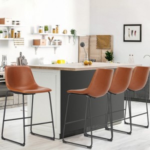 FURNIinspire Counter And Bar Stools Armless Faux Leather Barstools With Metal Legs And Footrest, Dining Chairs For Kitchen, Brown, 20"*19"*39" - 1 of 4