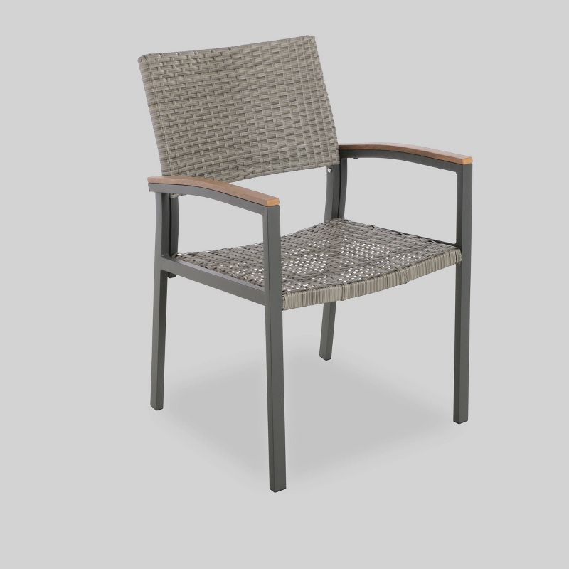 Luton 2pk Wicker & Aluminum Patio Dining Chair - Gray - Christopher Knight Home, 4 of 7
