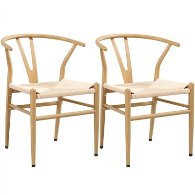 Yaheetech Modern Metal Weave Armchair Frame Dining Chair, Set of 2, for Living Room