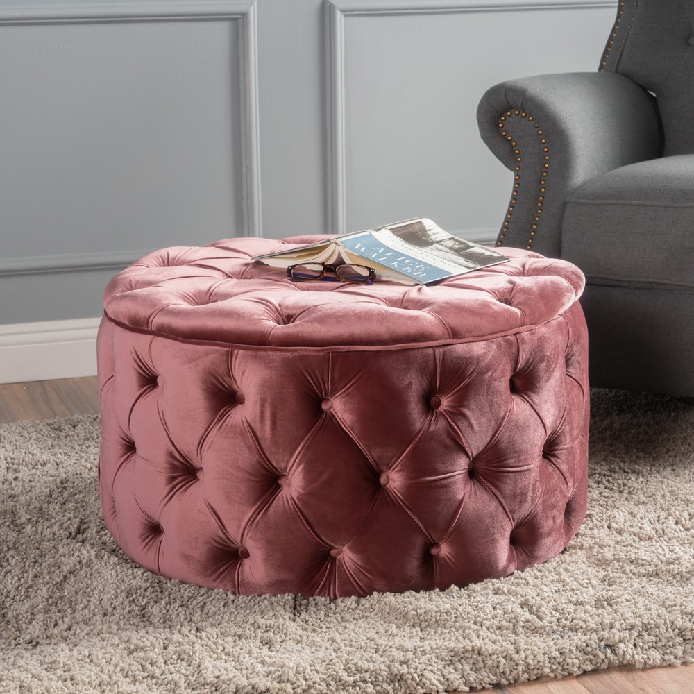 Zelfa New Velvet Ottoman - Blush - Christopher Knight Home: Soft, No Assembly, Wood & Plastic Frame