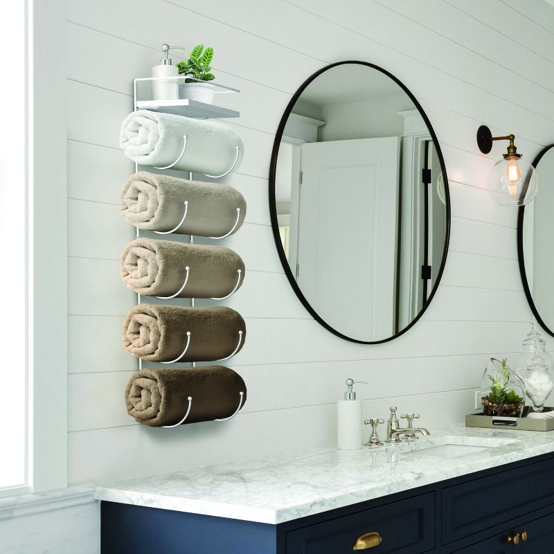Sorbus 5 Tiers  Wall Mounted Metal Towel-Rack for Bathroom with Wooden Top Shelf, 2 of 6