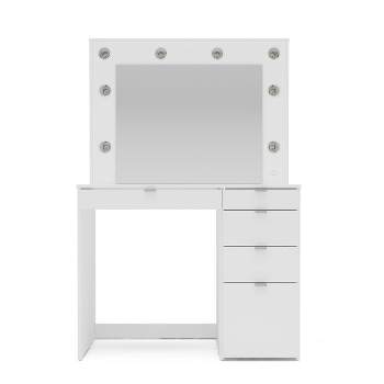 Harper Vanity Table with Lighted Mirror White - Polifurniture