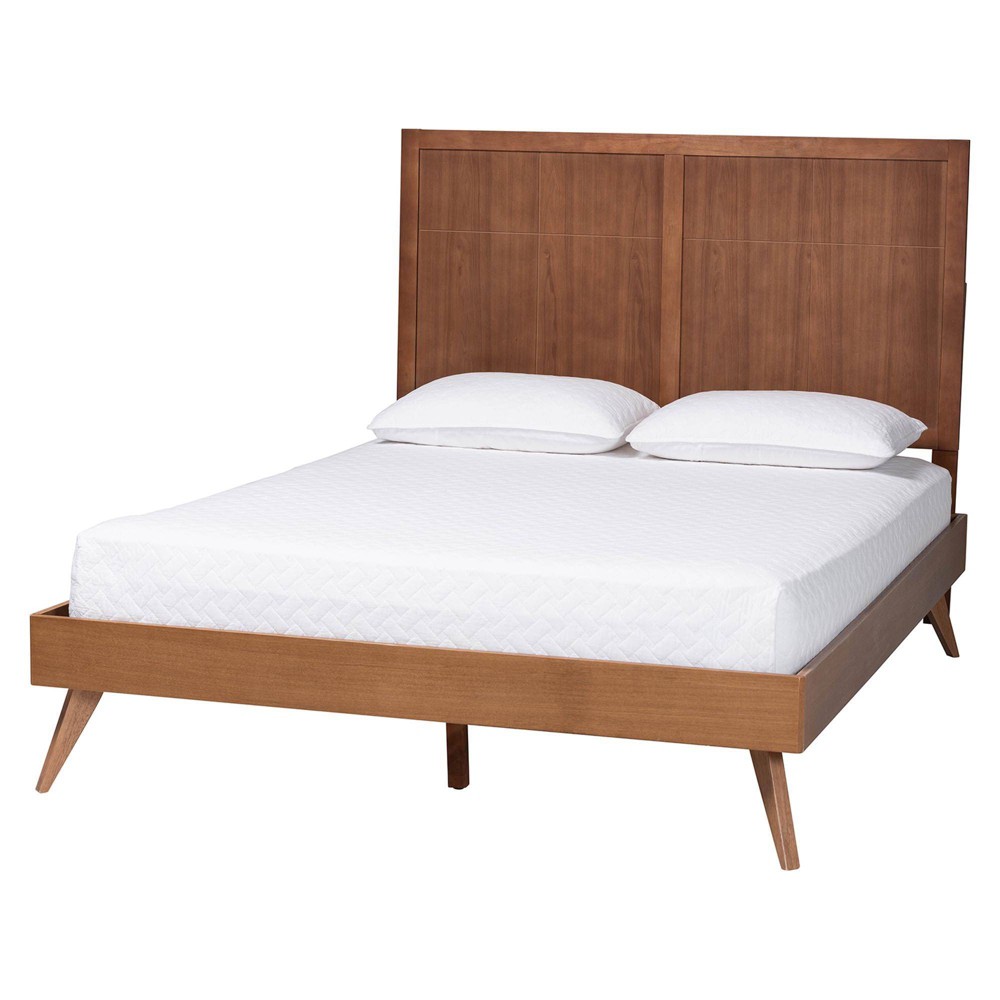 Baxton Studio Noela King Platform Bed Modern Wood Bed Frame with Panel Headboard Brown