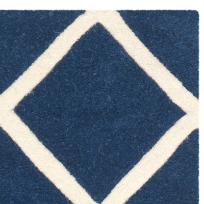 Dark Blue-Ivory Handmade Wool 6' x 9' Tufted Rug