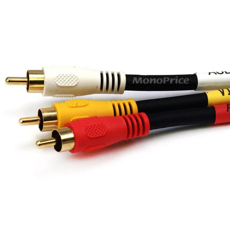 Monoprice Triple RCA Stereo Video Dubbing Composite Cable - 25 Feet - Black | Fully shielded Gold plated RCA connectors, 2 of 3