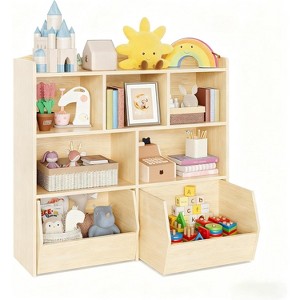 Kids Toy Storage Organizer w/ 5 Cubbies & 2 Drawers - Playroom, Nursery & Bedroom Bookshelf Chest - 1 of 4