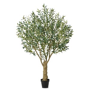 DR.Planzen 7FT Artificial Olive Tree with Thick Stump - UV Resistant Faux Plant for Indoor/Outdoor, Black Pot & Realistic Green Leaves - 1 of 4