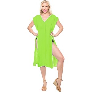 HAPPY BAY Women's Vacation Beachwear Long Bathing Suit Summer Short Front Tie Swimsuit Cover ups for Women Medium-Large Green Solid - 1 of 4
