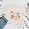 S.W.Smiley Pink Flowers Outline - Women's Boxy Crop Top Graphic T-Shirt - 2 of 4