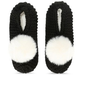 Memoi Women's Pompom Recycled Knit Plush Lined Slippers Black 9-11 - 1 of 3