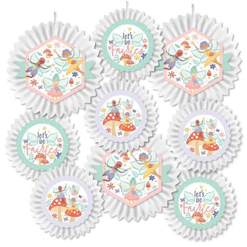 Big Dot of Happiness Let's Be Fairies - Hanging Fairy Garden Birthday Party Tissue Decoration Kit - Paper Fans - Set of 9, 2 of 9