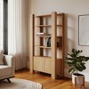 HomeRoots 42" Natural Solid Wood Four Tier Bookcase with Two Doors - 2 of 4