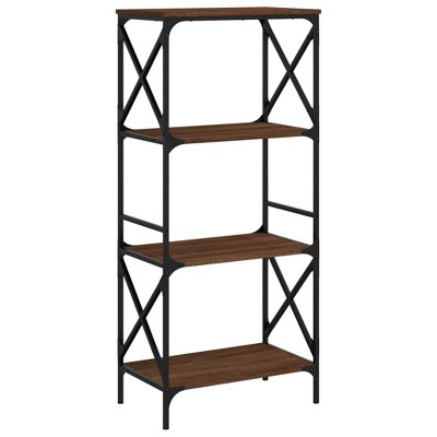 vidaXL 4-Tier Bookcase - Brown Oak Engineered Wood, Industrial Style Freestanding Bookshelf