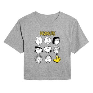 Women's - Peanuts - Many Faces Of Snoopy And Friends Cropped Graphic T-Shirt - 1 of 4