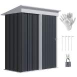 Outsunny 5' x 3' Steel Outdoor Storage Shed, Small Lean-to Shed for Garden, Tools, Tiny Metal Garage, Floor Base, Shelf, Lock, Dark Gray