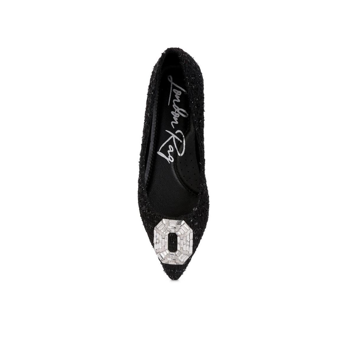 Обувь London Rag Womens London Rag 's Aria Embellished Jewel Buckle Tweed Ballet Flats 8 — фото 4