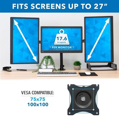 Black Adjustable Triple Monitor Desk Mount with Steel and Aluminum Arms