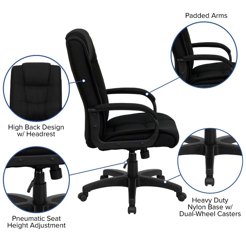 Flash Furniture High Back Multi-Line Stitch Upholstered Executive Swivel Office Chair with Arms, 3 of 12