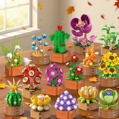 Hogokids 1314PCS Flower Succulents Botanical Collection Home Office Décor Block Toy for Adults and Kids