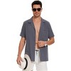 Mens Casual Linen Shirt Button Down Short Sleeve Summer Beach Shirts with Pocket - 3 of 4