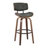 30" Mid-Century Modern Fixed-Height Swivel Barstool with Light Faux Leather and Natural Wood, Set of 2 - 2 of 4