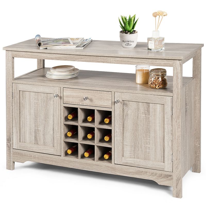Kitchen Buffet Sideboard with Wine Rack Free Standing Storage Cabinet Gray, 1 of 10