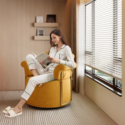 KWPZQEB 360¡ã Swivel Accent Chair, Modern Round Swivel Barrel Chairs with Metal Legs, Upholstered Sofa Arm Chairs for Bedroom, Reading, Office