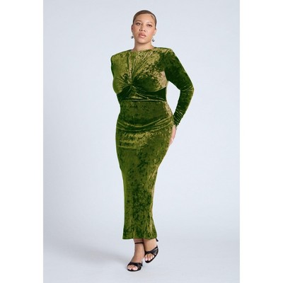 ELOQUII Twist Bodice Velvet Maxi Dress